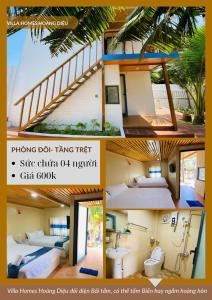 un collage di quattro foto di una camera d'albergo di Villa Hoàng Diệu Phú Quý 260m2 có bãi tắm trước nhà a Cù Lao Thu