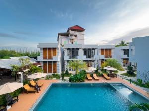 an aerial view of the resort with a swimming pool at The R&B Boutique in Kampot