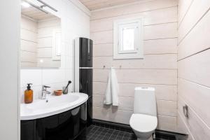 a bathroom with a sink and a toilet at Villa Länsihuippu in Himos