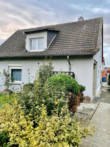 a white house with a garden in front of it at Appartement 3 - geräumige Wohnung mit eigener Küche, Bad und Gartenblick in Salzgitter