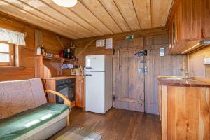a kitchen with a white refrigerator and a stove at Vineyard Cottage Skatlar in Otočec