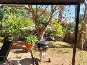 a bbq grill in a yard with a tree at The Green Lizard Self-catering House in Nelspruit +4 photos