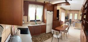 a kitchen with a sink and a table with chairs at Villa Malila in Panagia