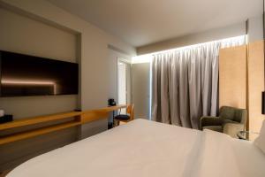 a hotel room with a bed and a television at Magnes Hotel in Volos
