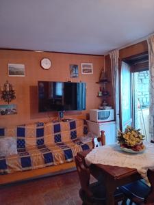 a living room with a couch and a tv on the wall at Panoramic Eagle in Montoso