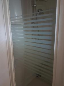 a shower with a glass door in a bathroom at Charmante maisonnette de caractère in Châteauroux
