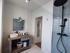 a bathroom with a sink and a shower at La Perle in Plobannalec-Lesconil +25 photos