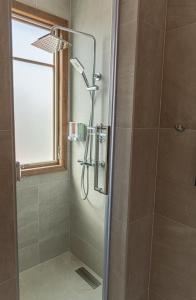 a shower with a glass door in a bathroom at Opal Rental II in Palm-Eagle Beach