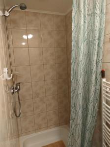 a shower with a shower curtain in a bathroom at Halne Izby - Pokoje Gościnne in Ząb +116 photos