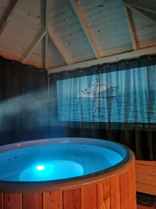 a jacuzzi tub in a room with a shower at Górska Baja Premium House in Witów