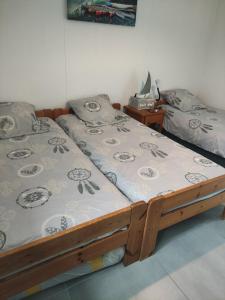 two twin beds sitting next to each other in a room at Villa jendy in Soustons