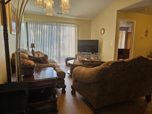 a living room with couches and a flat screen tv at Entire 2-bedroom, 2 bath home with parking and newly renovated floors in Canton