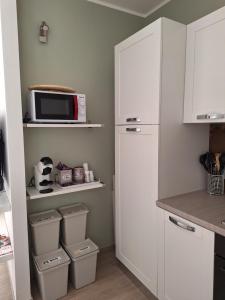 a kitchen with a white refrigerator and a microwave at DD HOUSE Family Holiday Apartment in Cecina