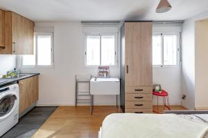 a kitchen with a sink and a washing machine at Apartamentos Preciados in Madrid