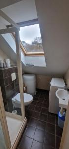 un bagno con un water e un lavandino di Leilighet med fantastisk utsikt a Stavanger