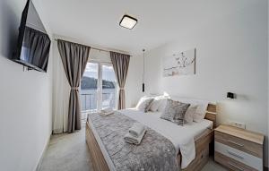 Un dormitorio con una cama grande y una ventana. en Nice Home In Karbuni With Wifi, en Brnistrova