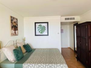 a bedroom with a bed and a picture on the wall at Studio Ti Zandoli in Sainte-Anne