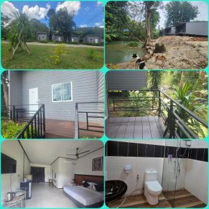 un collage de photos d'une maison dans l'établissement Riverhill khaoyai บ้านกล่อง, à Ban Bung Toei