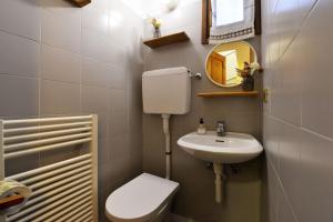 a bathroom with a toilet and a sink and a mirror at Coeur Blanc in Verrand
