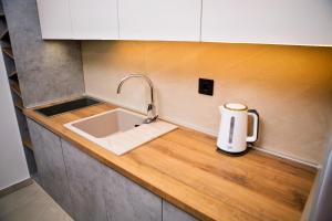 a kitchen counter with a sink and aounterpectropheropheropheropheropherophe at Apartman K&N - Jahorinska Vila in Jahorina