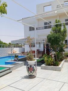 una casa con piscina y un jarrón con plantas en Sylvie guest house, en Luxor