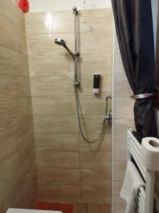 a shower with a glass door in a bathroom at Alloggi Acquavita - checkin at "Alloggi SS Giovanni e Paolo" in Venice