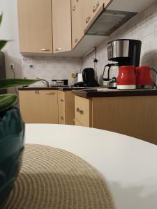 a kitchen with a counter top with a coffee maker at ELIA Guesthouse in Komotini +16 photos