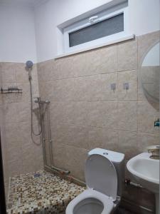 a bathroom with a shower and a toilet and a sink at "Aiko" Қонақ Отбасы 2 in Shymkent