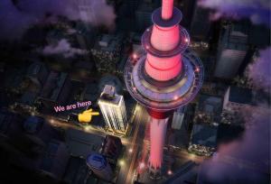 an aerial view of the seoul tower at night at Spectacular Auckland CBD Views in Auckland