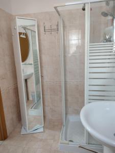 un bagno con doccia, lavandino e specchio di Da Lellina ad Arezzo Altre 17 foto