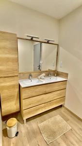 a bathroom with a sink and a mirror at Villa le Menhir 4 Ch au Bord du Lac et Terrasse in Villefranche-de-Panat