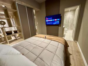 a bedroom with a bed and a tv on the wall at Bari 413 in La Rioja