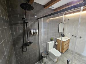 a bathroom with a shower with a toilet and a sink at Bear Homes - Olimpia Suite in Valencia