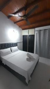 a bedroom with a large white bed in a room at Casa Italo-Colombiana in Santa Marta