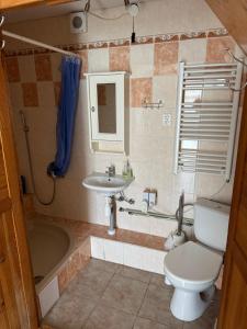 un bagno con un water, un lavandino e una vasca di Chata u Vachtů a Kubova Huť