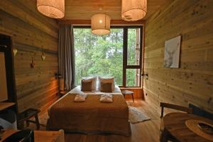 sypialnia z łóżkiem w pokoju z oknem w obiekcie Villa Forêt et Spa w mieście Champdray