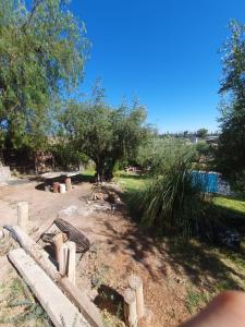 a park with a bench and trees and water at Casa Caminos del vino in Mendoza