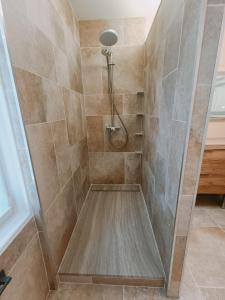 a shower in a bathroom with tiled walls at Sauna dans Maison de maître proche Etretat -étage2 in Rolleville +27 photos