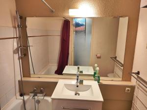a bathroom with a sink and a mirror at Résidence Au Petit Chamois in Le Corbier