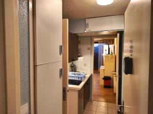 a small kitchen with a sink and a refrigerator at Résidence Au Petit Chamois in Le Corbier +13 photos