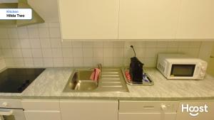 H2 with 3,5 rooms, 2BR, living room and kitchen, central and quite的厨房或小厨房