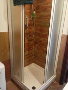 a shower with a glass door in a bathroom at Tigullio Vacations in Leivi +40 photos
