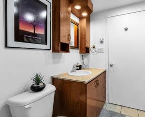 a bathroom with a toilet and a sink with a picture on the wall at COSY 3 BEDROOMS Montreal in Montréal +16 photos