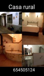 a collage of four pictures of a bathroom with a tub and a sink at El callejón del Santo in Ubrique