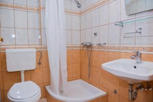 łazienka z toaletą, umywalką i prysznicem w obiekcie Apartments Boris w Novalji +26 zdjęć