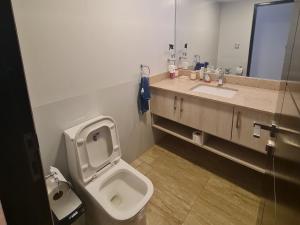 a bathroom with a toilet and a sink at Elegante depa de 2 dormitorios calacoto entre calle 9 y 10 in La Paz +8 photos