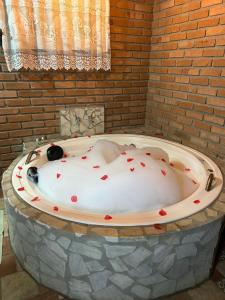 una bañera con corazones en el interior. en Pousada Chácara Pacheco, en Visconde De Maua 99 fotos más
