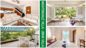a collage of photos of a living room and a balcony at Susegad Suites Arpora Apartments & Villas with Reserved Parking in Arpora