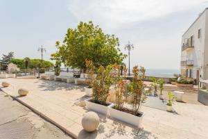 a row of plants in white pots on a sidewalk at Ricasoli27 in Mottola