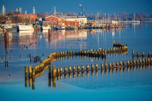eine Anlegestelle in einem Wasserkörper mit Booten in der Unterkunft Apartments Rooftop Garden 5 -7 im Ostseeresort Olpenitz in Olpenitz + 120 Fotos